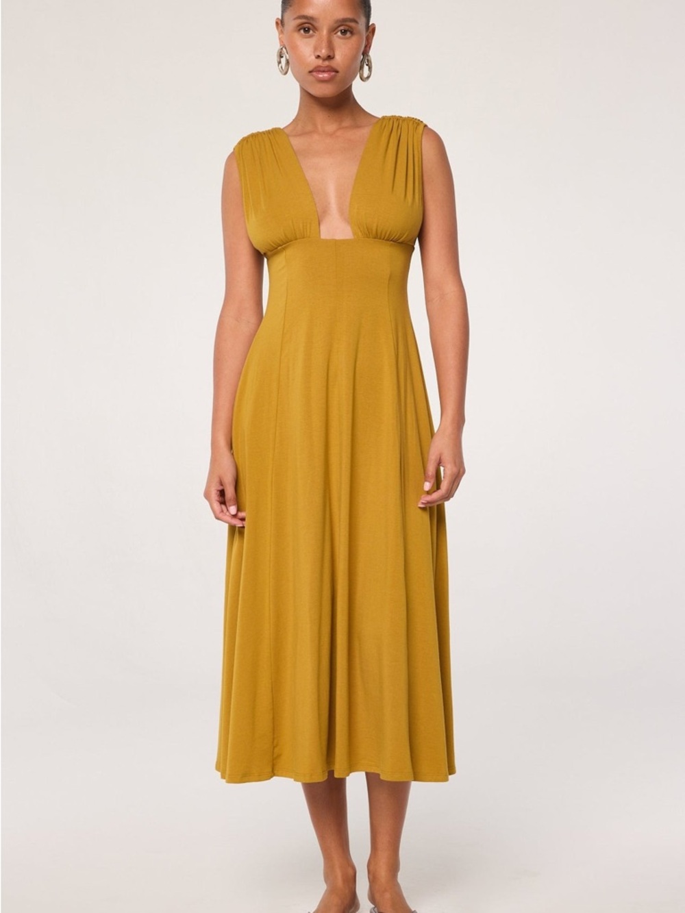 The Line by K Sleeveless Deep V Maxi Dress in Mustard